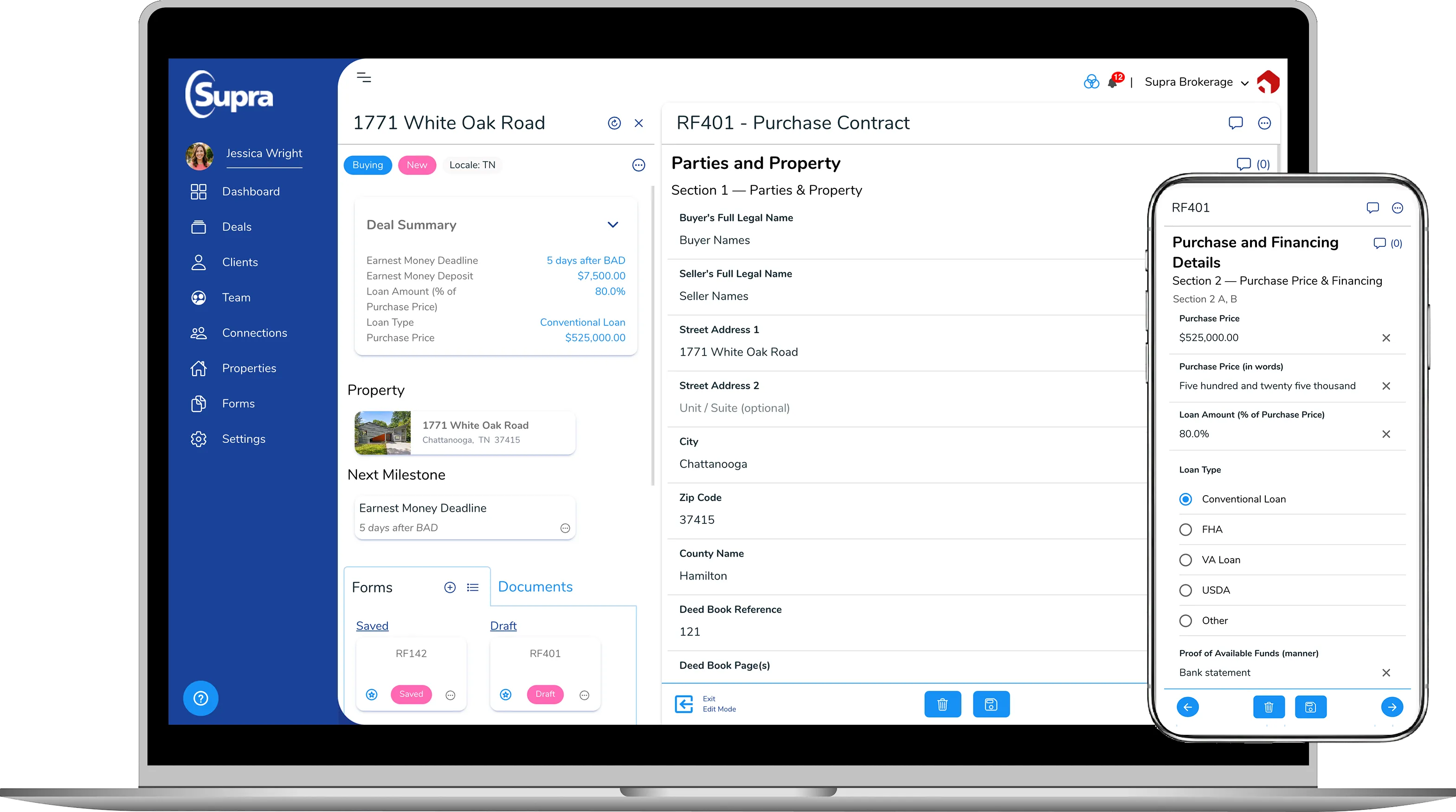 Supra Smart Forms purchase contract on laptop and phone